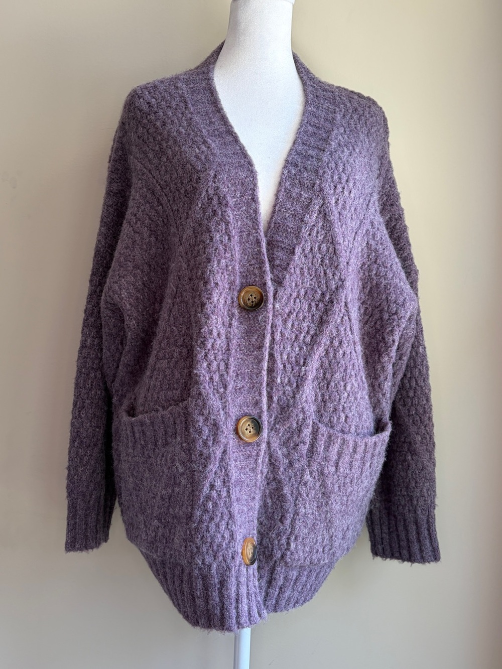NET.153 Women's S/M Cozy Chunky Knit Cardigan Sweater - Lavender